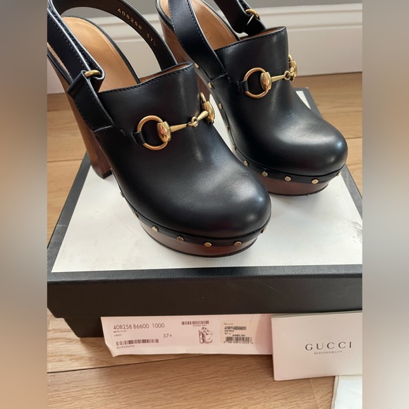 Gucci Shoes - Authentic Gucci black Horsebit Amstel Calf Clogs  Size 37.5